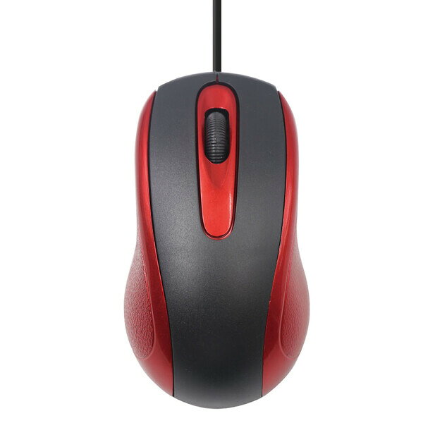 AOTECH 有線 光学式 3ボタン スタンダードマウス（ブラック＆レッド） AOK-MS38-RBK