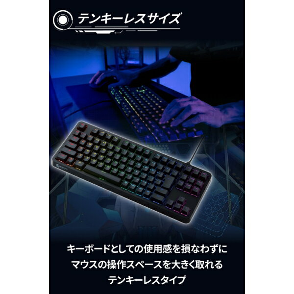 エレコム メカニカルゲーミングキーボード 有線 着脱式ケーブル RGB(銀軸/スピードリニア)日本語配列 テンキーレス ネオクラッチキーキャップ V custom TK-VK310SBK 2