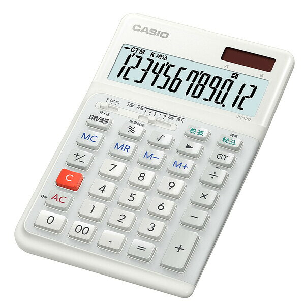 カシオ 人間工学電卓 12桁（ホワイト） JE-12D-WE-N