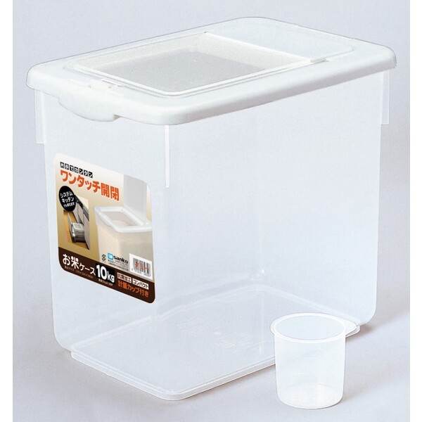 サンコープラスチック 米びつ　お米ケース10kg　ホワイト SANKO-OC10-WH 片手でカンタン　ワンタッチ開閉　計量カップ付き　抗菌加工 [SANKOOC10WH]