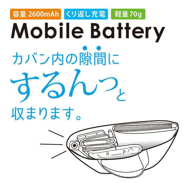 ナカバヤシ モバイルバッテリー（USB×1、Micro-USB×1） 2600mAh（シルバー） MB-0158SL