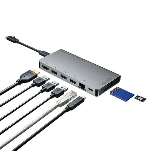 Joshin web 家電とPCの大型専門店のサンワサプライ USB Type-C ドッキングハブ (カードリーダー付き) USB-3TCH14S2｜アングル2
