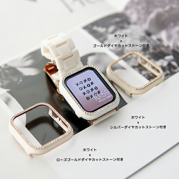 GAACAL（ガーカル） Apple Watch 4-6/SE1-2【44mm】スワロフスキーフレーム（ホワイトローズゴールド） W00065WR4