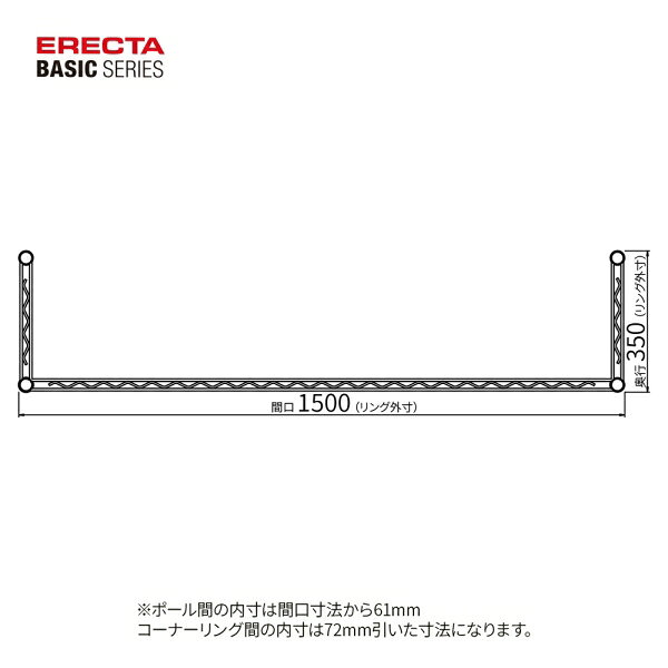 エレクターシェルフ ベーシックシリーズ 3方クロスバー 幅1500x奥行350mm （クロー...