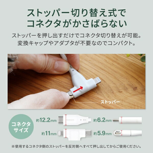 オウルテック 超柔らか 2 in 1ケーブル PD60W 1m（ホワイト） OWL-CBSCLC10-WH