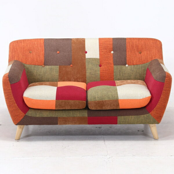 不二貿易 パッチワークソファー ラビスタ 2人掛け(オレンジ) 34765 [34765フジボウエキ]