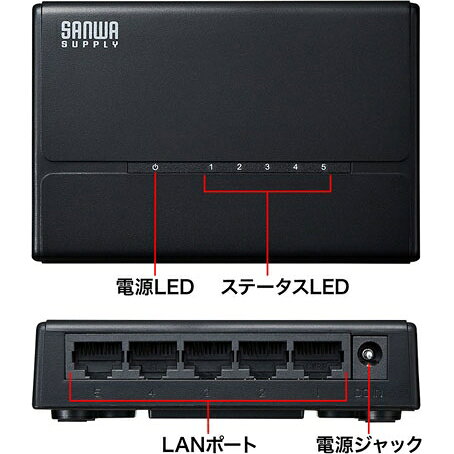 Joshin web 家電とPCの大型専門店のサンワサプライ 10/100BASE-T対応 5ポートスイッチングハブ マグネット付き LAN-SWHP501BK｜アングル3
