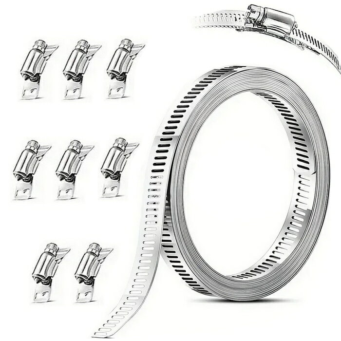 ホースクランプセット 2m クランプ 8個付 ホース パイプ ケーブル チューブ 自動車 工業用 ボート 配管..