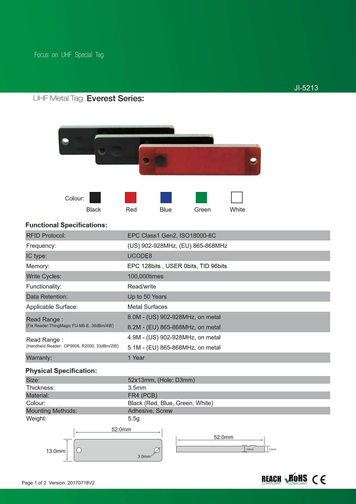 RFID ��°�б�������JI-5213�ۡ�UCODE8��UHF��/���ȿ���902MHz��928MHz/RFID/IC����/�ơ����դ����ʤ���1�ġ�