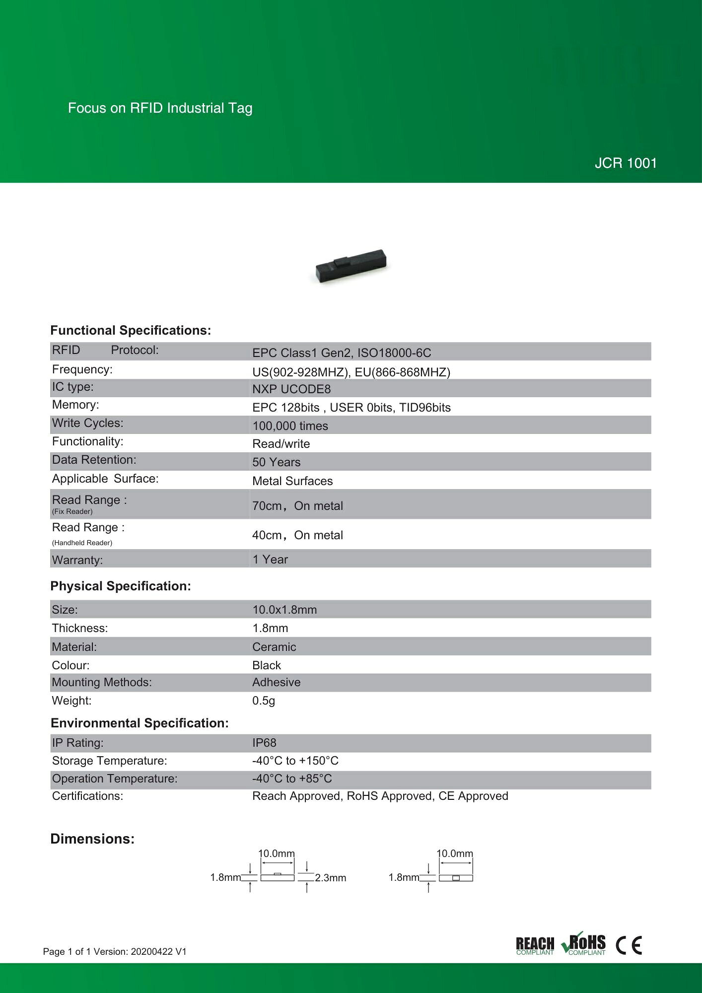 RFID 金属対応タグ【JCR1001】[UC...の紹介画像3
