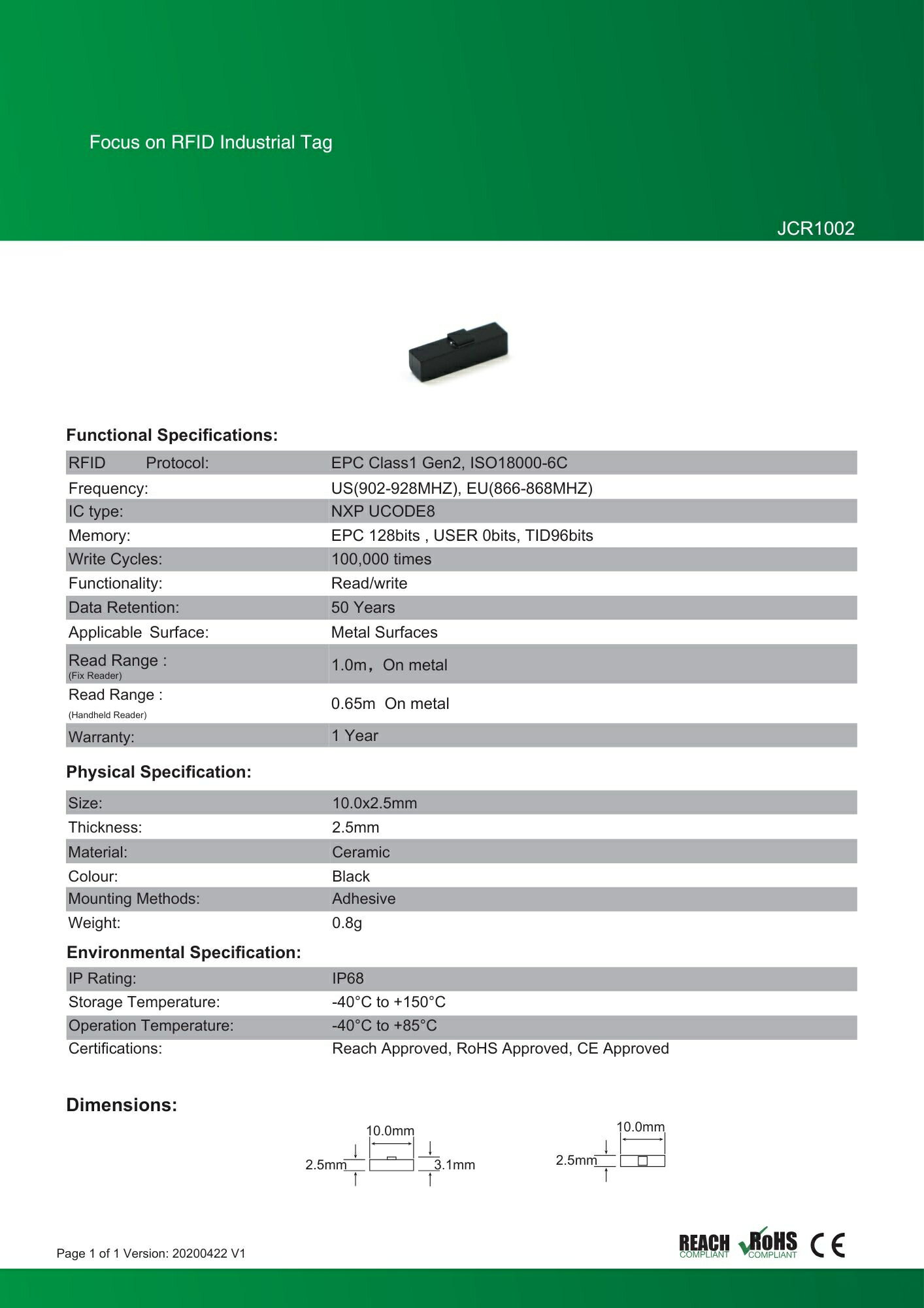 RFID 金属対応タグ【JCR1002】[UC...の紹介画像3
