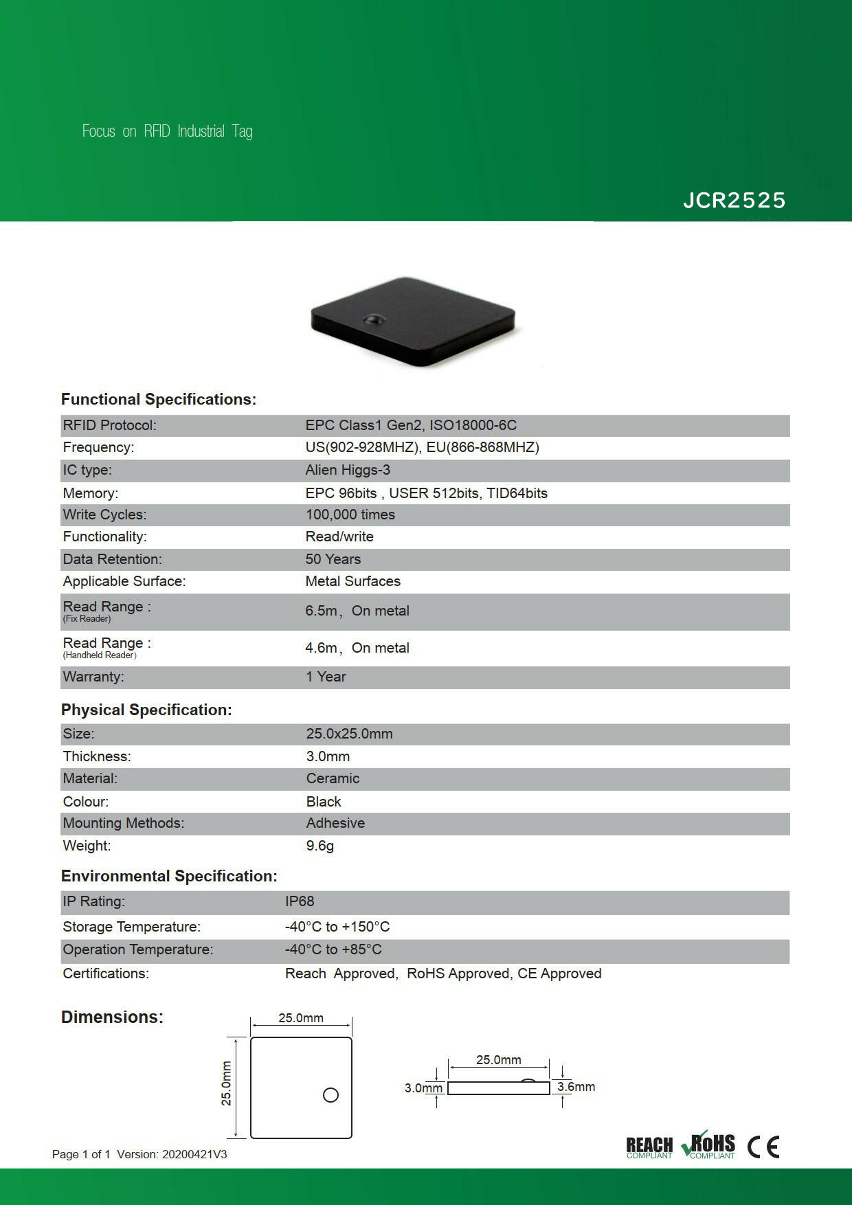 RFID ��°�б�������JCR2525�ۡ�Alien Higgs-3��UHF��/���ȿ���902MHz��928MHz/RFID/IC����/����ߥå�/�������ü쥿��/΢�̥ơ����դ���1�ġ�