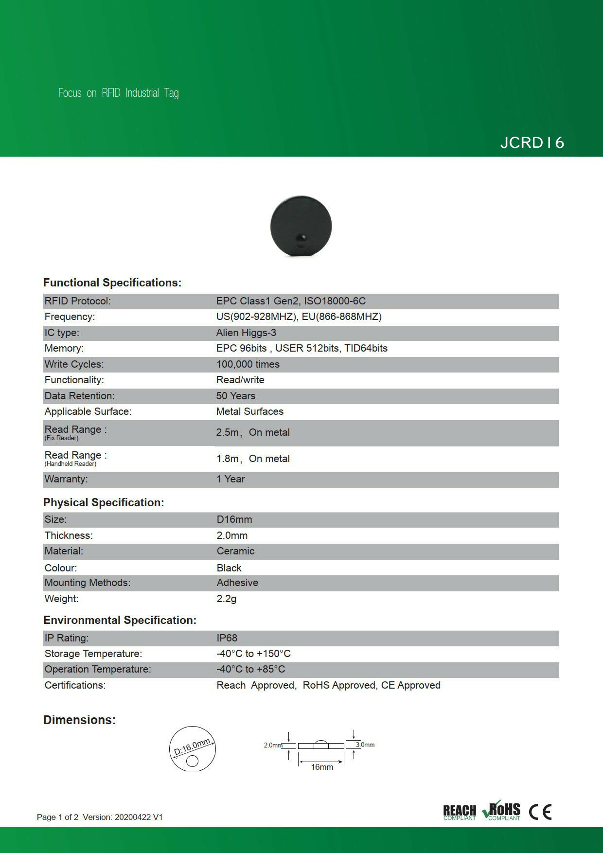 RFID ��°�б�������JCRD16�ۡ�Alien Higgs-3��UHF��/���ȿ���902MHz��928MHz/RFID/IC����/����ߥå�/�������ü쥿��/΢�̥ơ����դ���1�ġ�