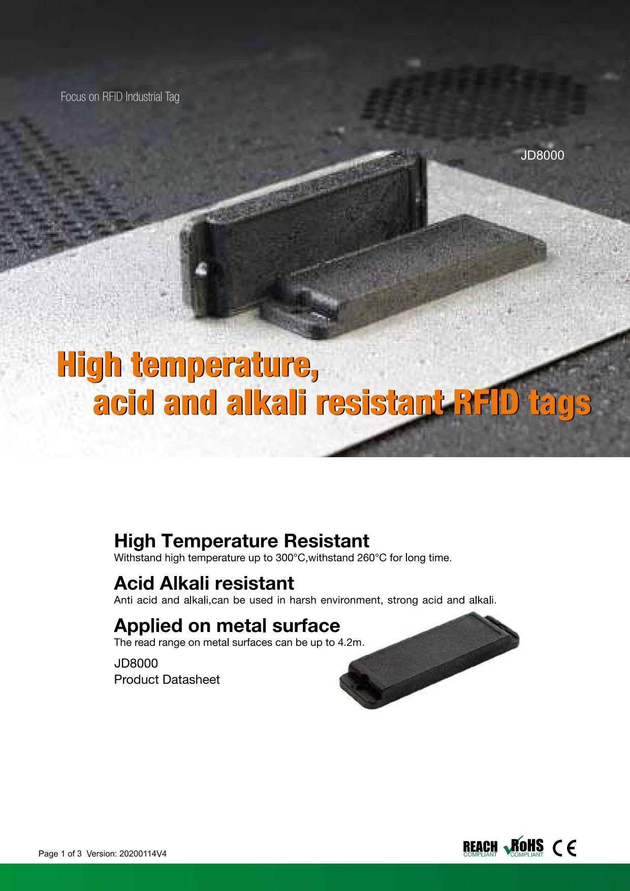 RFID 金属対応タグ【JD8000】［Alien Higgs-3］UHF帯/周波数帯902MHz～928MHz/RFID/ICタグ/耐熱タグ/耐酸性アルカリ性