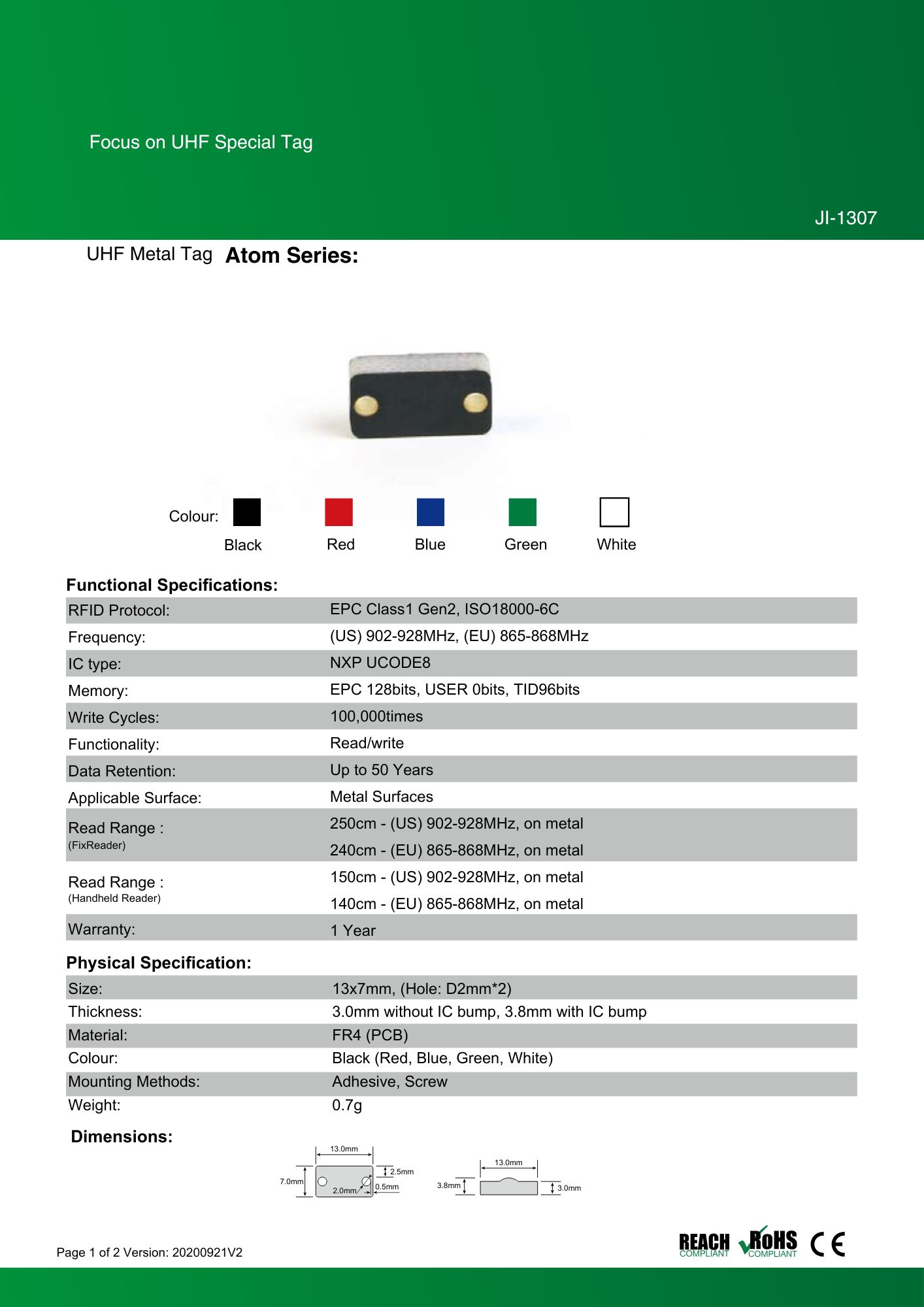 RFID ��°�б�������JI-1307�ۡ�UCODE8��UHF��/���ȿ���902MHz��928MHz/RFID/IC����