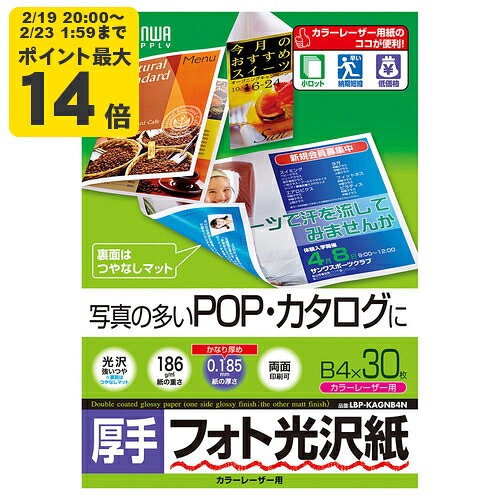 カラーレーザー用フォト光沢紙・厚手 サンワサプライ【LBP-KAGNB4N】[SAN]