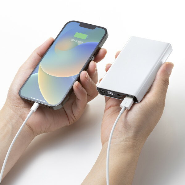 モバイルバッテリー（10000mAh・PD20W・ホワイト）[SAN]