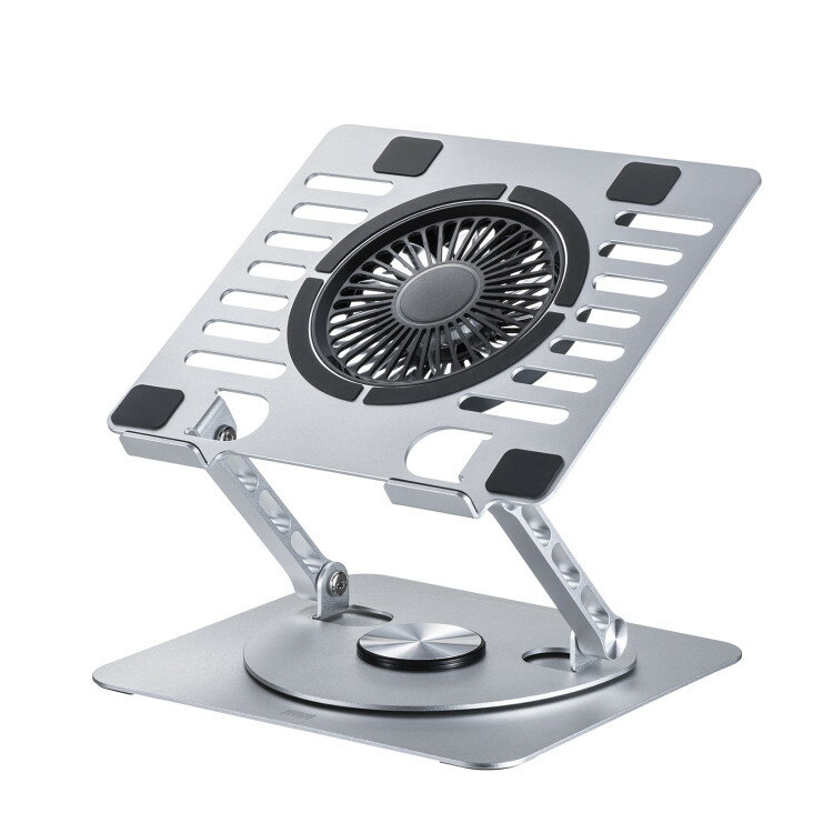 スタンド型ノートPCクーラー 2つのヒンジを搭載し無段階で角度と高さが調整でき360°回転する、アルミ製スタンド型ノートPCクーラー【TK-CLN30U】サンワサプライ [SAN]