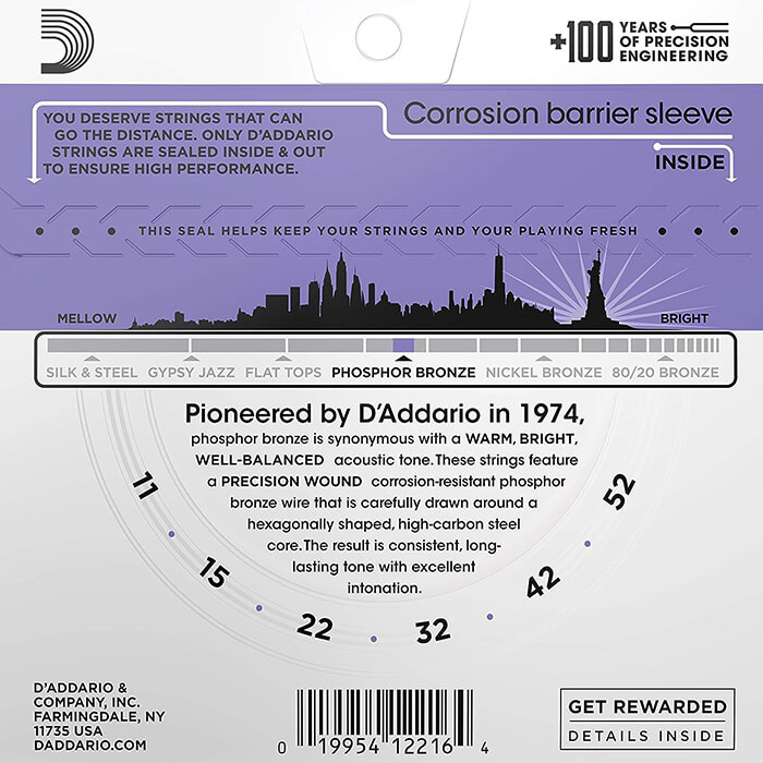 アコースティックギター 弦 Daddario EJ26 (011-052) (10セット) (ダダリオ フォスファーブロンズ弦)