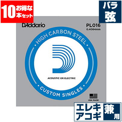 エレキギター 弦 / アコースティックギター 弦 兼用 ダダリオ ( Daddario ) PL016 (016 プレーン弦 バラ弦) (10本販売)