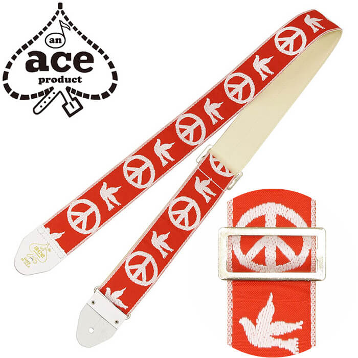 ギター ストラップ D'Andrea Ace Guitar Straps ACE-6 Red -Peace-Dove- (エレキ アコースティックギター ベース) エ…