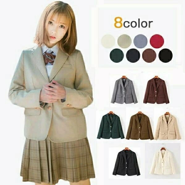 【送料無料】卒業式 ジャケット 女の子 スクールブレザー ブレザー 長袖 学生服 高校生 中学生 制服 カジュアルスーツ テーラードジャケット レギュラータイプ 無地 オフホワイト 赤 紺色 深緑 黒 茶色 グレー ベージュ S M L XL JOLNN