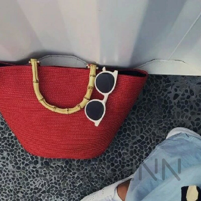 雑材 バンブーハンドル かごバッグ レディース トートバッグ ハンドバッグ ミニバッグ カゴバッグ 舟形..