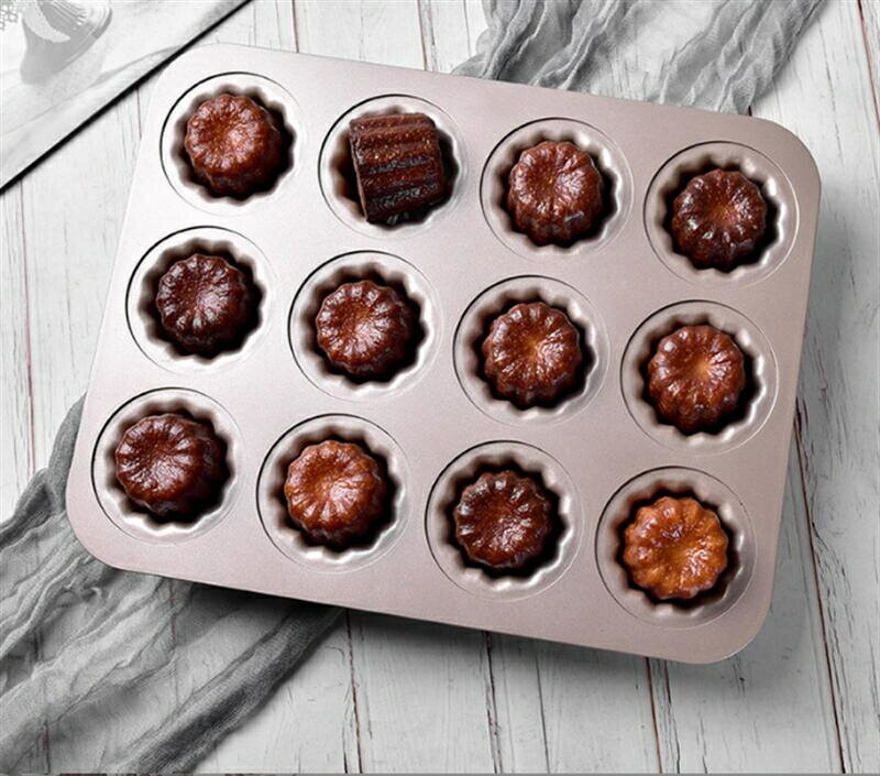 カヌレ型 12個付 粘りにくいケーキ型 電子レンジ オーブン 冷蔵庫 モールド キッチン ツール 掃除が簡単 (コーヒー色)
