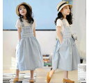 子供服 セットアップ キッズ 女の子 夏 2点セット 上下セット Tシャツ 半袖 デニムスカート サロペット ジュニア おしゃれ 可愛い カジュアル 小学生 新品 150