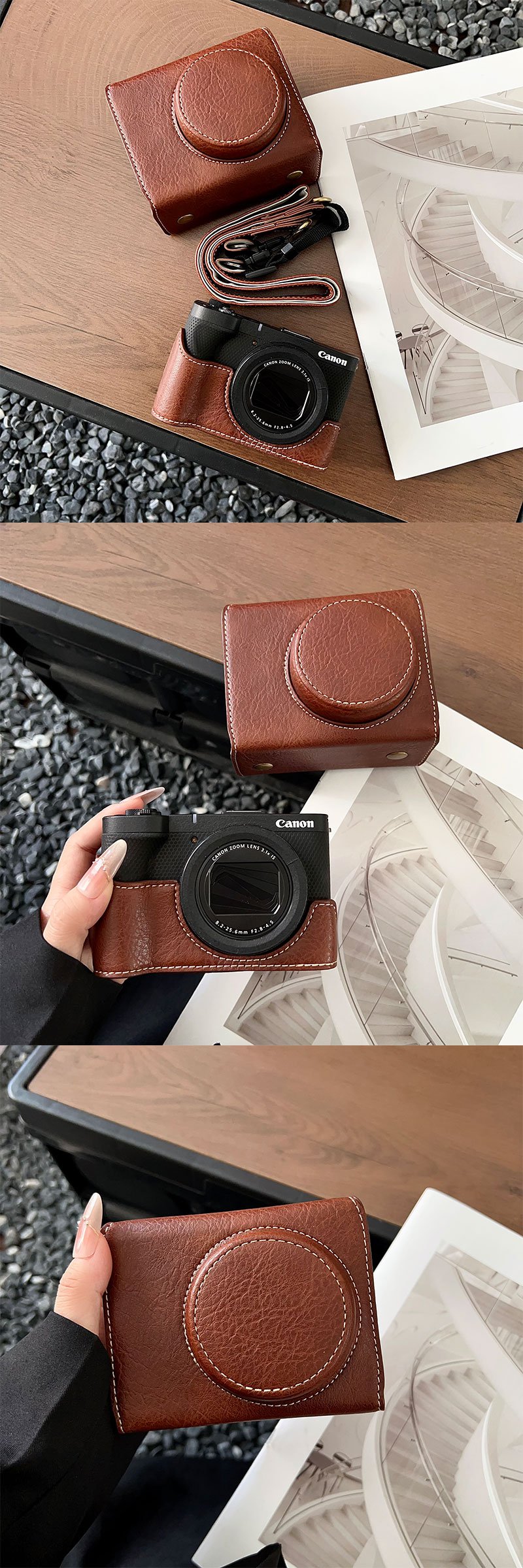 CANON PowerShot V1 専用 ハーフケース PUレザー カメラケース 底面開閉 バッテリ...