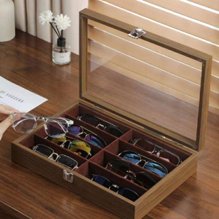 木製 メガネ 眼鏡ケース 収納ケース おしゃれ クリア 蓋付き 8本セット ナチュラル...