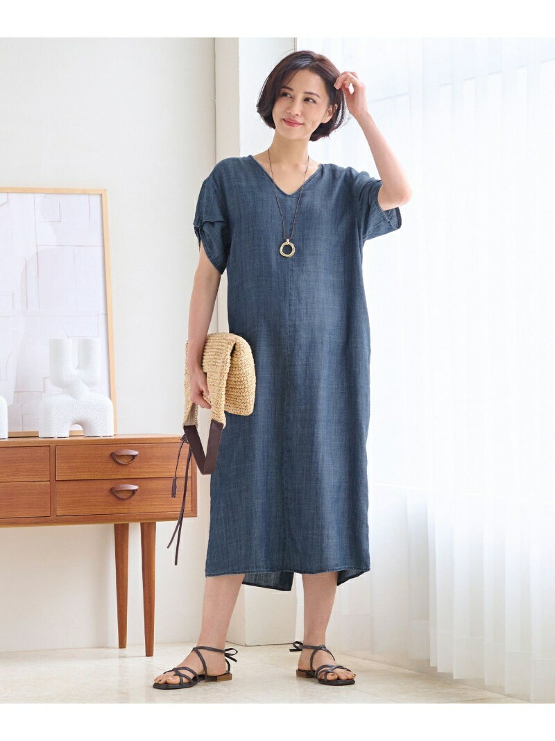 【洗える】テンセルリネンデニム ワンピース 自由区 L ジユウク ワンピース・ドレス ワンピース グレー ネイビー【送料無料】[Rakuten Fashion]