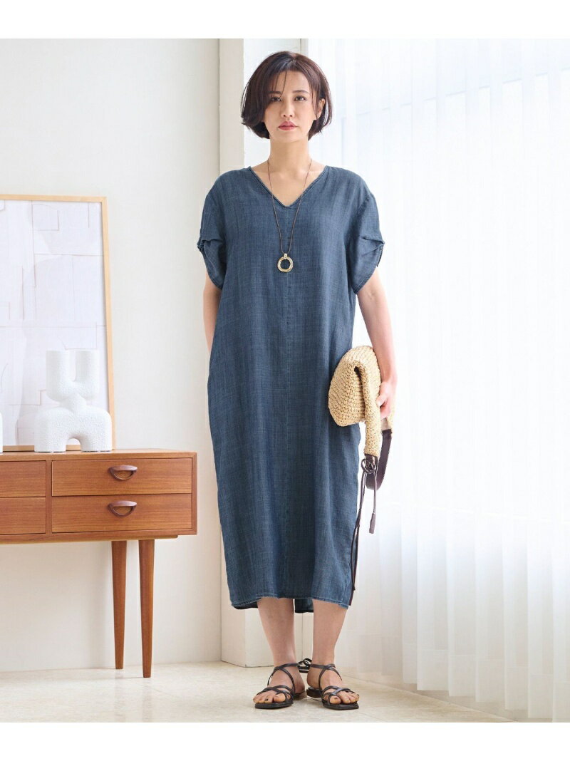 【洗える】テンセルリネンデニム ワンピース 自由区 L ジユウク ワンピース・ドレス ワンピース グレー ネイビー【送料無料】[Rakuten Fashion]