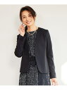 【洗える】WASHABLEPONTE ノーカラージャケット 自由区 S ジユウク ジャケット・アウター ノーカラージャケット ネイビー グレー【送料無料】[Ra...
