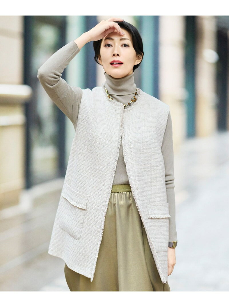 【カタログ掲載・セットアップ対応】ライトミックスツイード ジレ 自由区 ジユウク トップス ベスト・ジレ ブルー ベージュ【送料無料】[Rakuten Fashion]