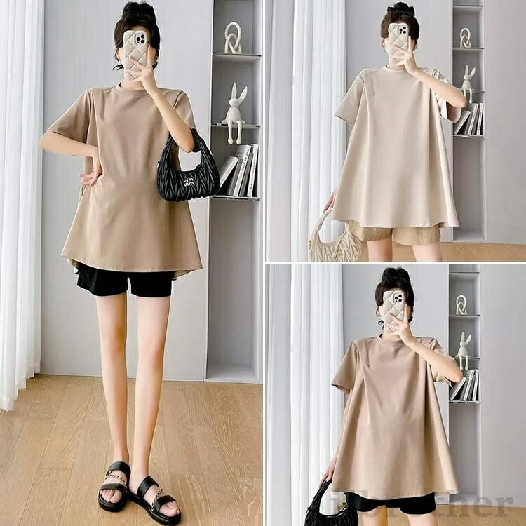 授乳服 シンプルTシャツ マタニティウェア Tシャツ 半袖 ショートパンツ 洗濯機OK ...
