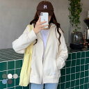 【マラソン期間最大10%OFFクーポン&P2倍】パーカー レディース ジップパーカー トップス フード付き 前あき スウェット 帽子 ゆったり カジュアル 春 秋 冬 薄手 シンプル 無地 綿混紡(4)