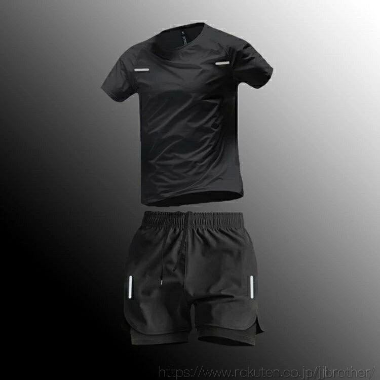 ランニングウェア メンズ 上下セット 春 夏 秋 半袖Tシャツ ハーフパンツ 2点セッ...