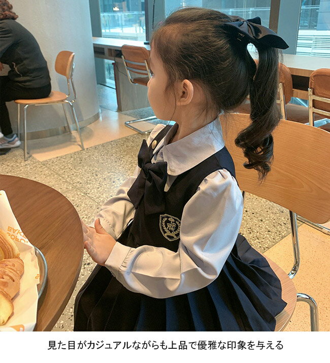 【送料無料】 プリーツワンピース 偽二枚 学園風 ワンピース 女の子 子供服 長袖 ワンピース キッズワンピース 偽ボタン スタンダードカラー 立ち襟 春 秋 3