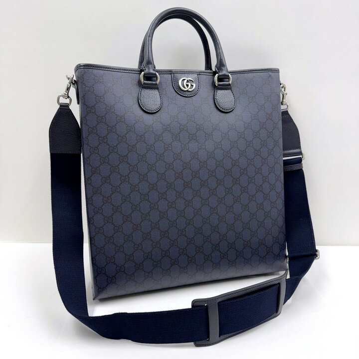 Rakuten - 【中古】GUCCI グッチ オフィディア ミディアム トート GGスプリーム レザー ネイビー アンティークシルバー金具 792118
