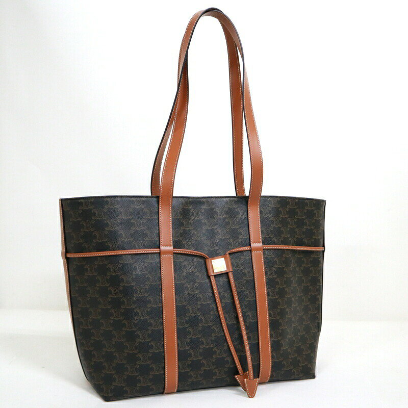 CELINE - 【中古】CELINE セリーヌ トリオンフ カバ ドローストリングトート 113722 ダークブラウン×ブラウン PVC×レザー