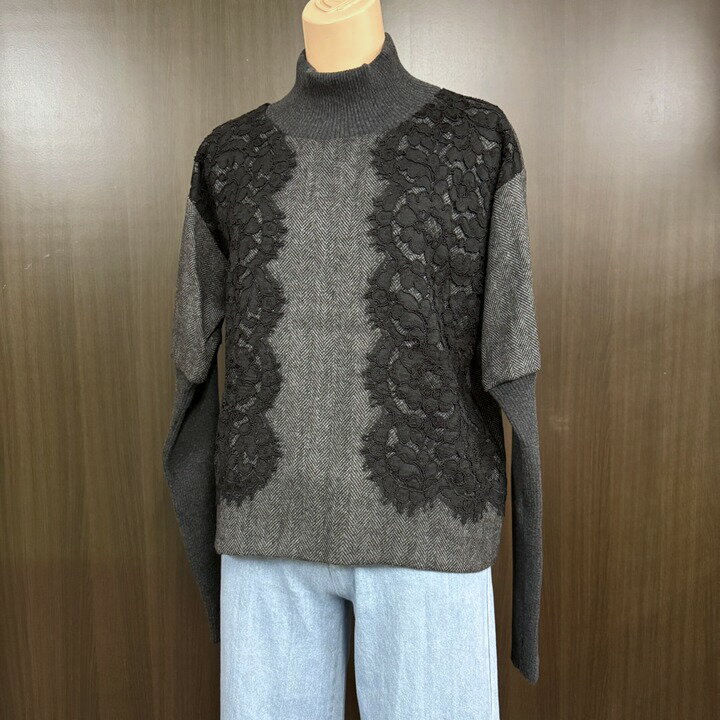 乐天商城 - 【中古】Dolce＆Gabbana ドルチェアンドガッバーナ リブネックセーター グレー×ブラック F9639T #42