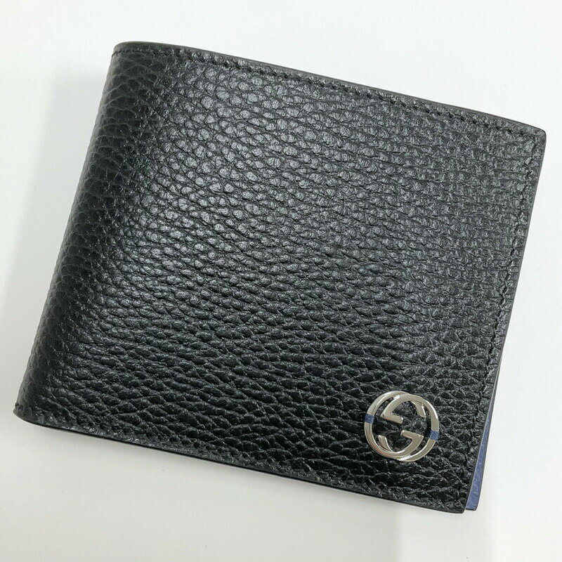 Rakuten - 【中古】GUCCI グッチ インターロッキングG 2つ折りコンパクト財布 ブラック×ブルー レザー 610466