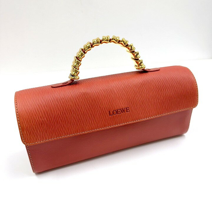 【中古】LOEWE ロエベ ベラスケス ハンドバッグ ハンドル金具付き レザー オレンジ×ゴールド金具