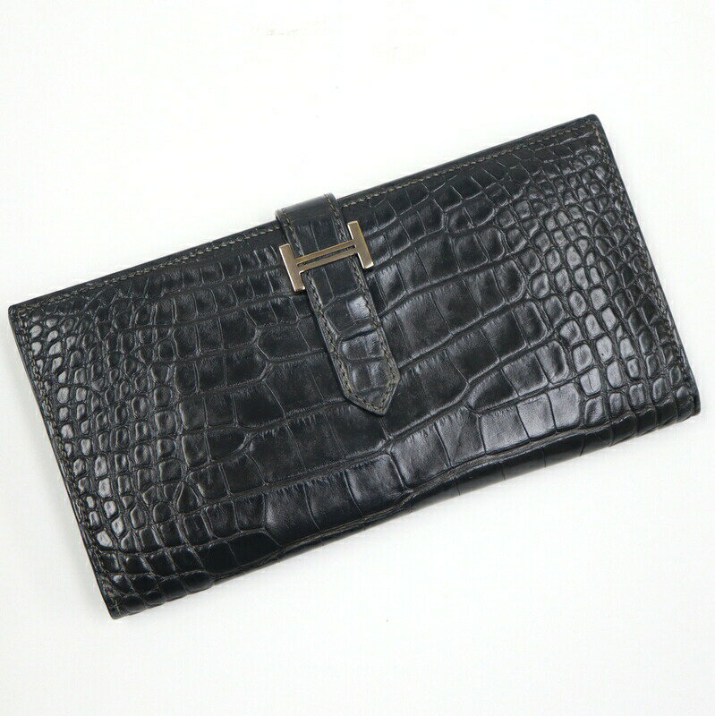 乐天商城 - 【中古】HERMES エルメス ベアンスフレ 二つ折り長財布 アリゲーター グレー D刻印 2019年