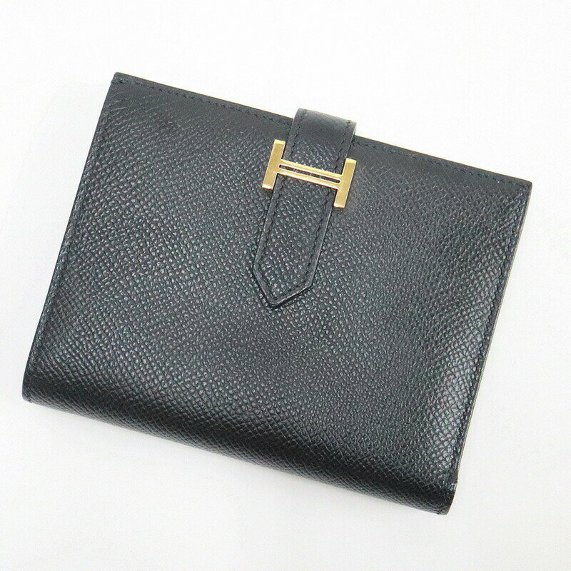 Rakuten - 【中古】HERMES エルメス ベアンコンパクト 二つ折り財布 エプソン ブラック×ゴールド金具 B刻印 2023年