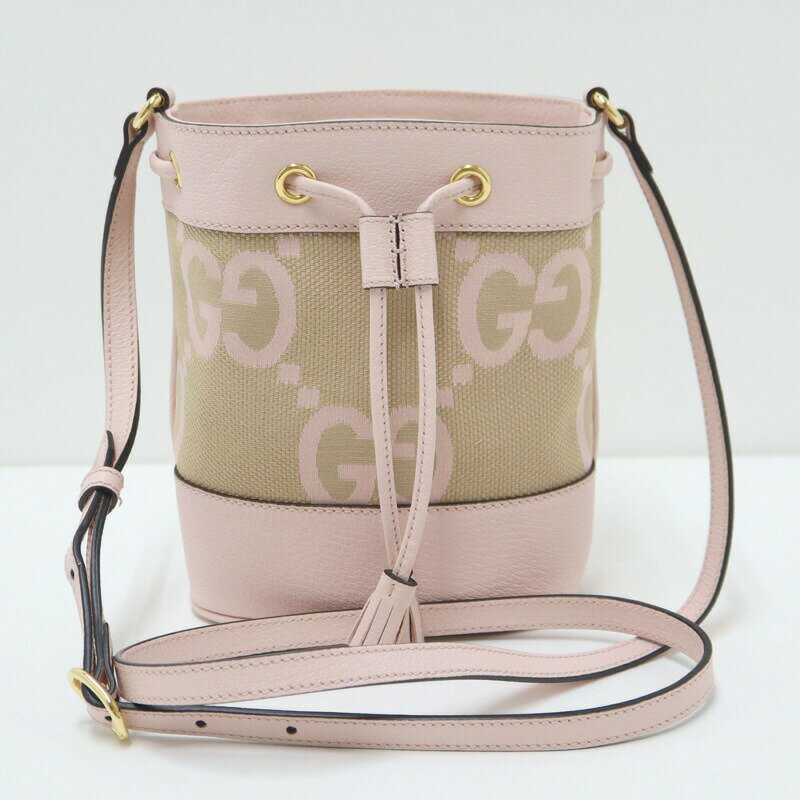 GUCCI - 【中古】GUCCI グッチ ジャンボGG・ミニバケット・ショルダーバッグ ベージュ×ピンク キャンバス×レザー 550620