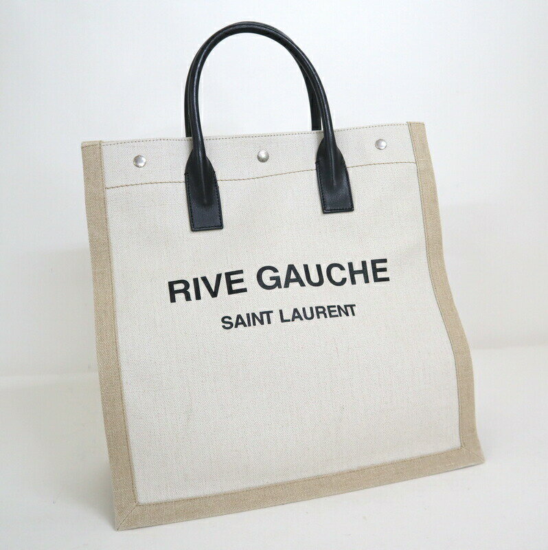 Rakuten - 【中古】SAINT LAURENT サンローラン リヴゴーシュ・トートバッグ キャンバス×レザー ベージュ×オフホワイト 631682