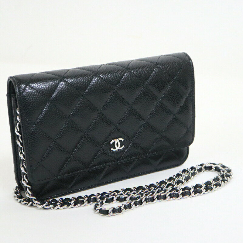 Rakuten - 【中古】CHANEL マトラッセ チェーンウォレット キャビアスキン ブラック×シルバー金具 A33814
