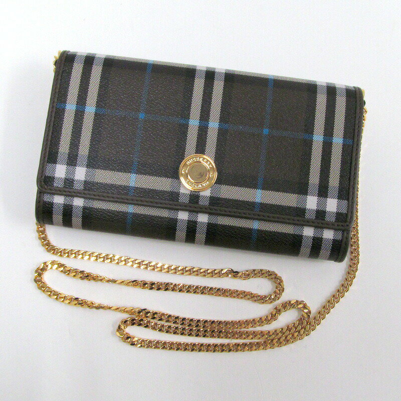 Rakuten - 【中古】BURBERRY バーバリー チェーンウォレット ノバチェック キャンバス×レザー ダークブラウン
